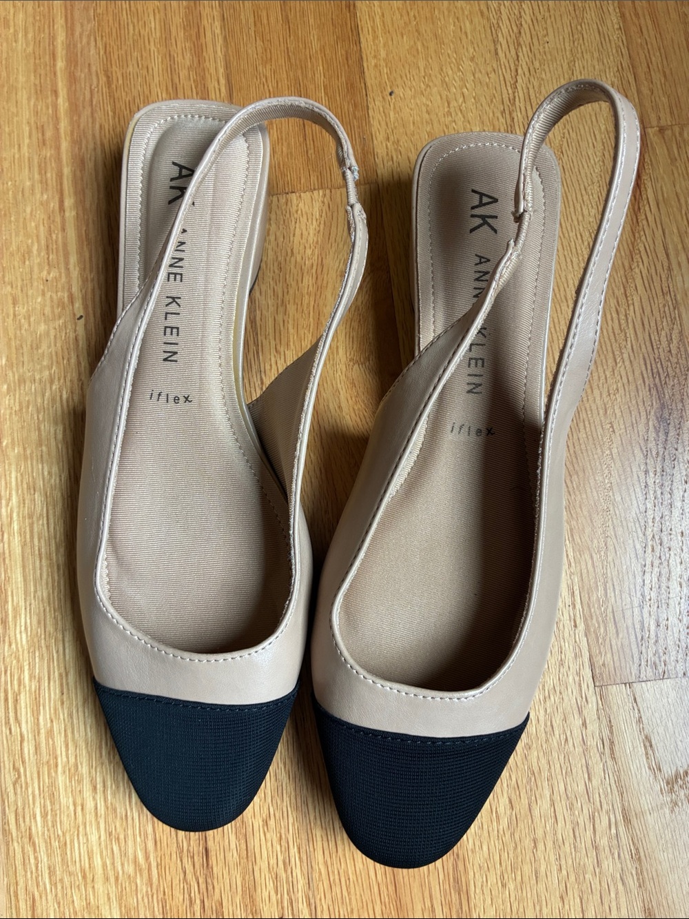 Anne Klein Beige and Black Slingback Mules